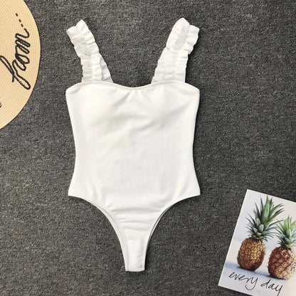 maillot de bain pour femme une pièce Sexy blanc volants garniture à volants côtelé