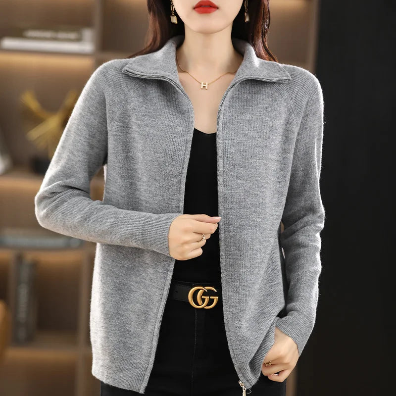 Cardigan tricoté à revers pour femme