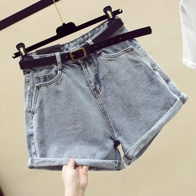 Short en jean décontracté pour femme, ample, polyvalent, couleur unie, taille haute, boutons