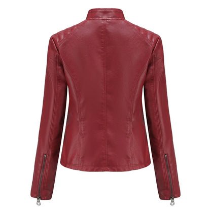 Blouson en cuir PU femme, décontracté, col montant