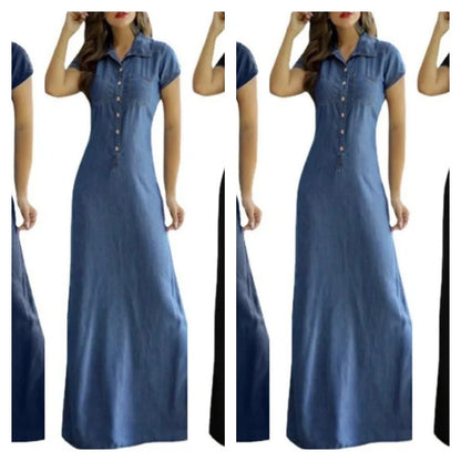 Robe Longue en jean avec Col Chemise et Poches Fendues