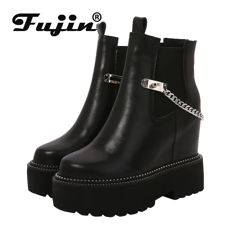 Bottines en Cuir group pour Femme, Semelle Compensée 12cm