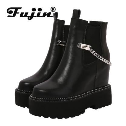 Bottines en Cuir group pour Femme, Semelle Compensée 12cm