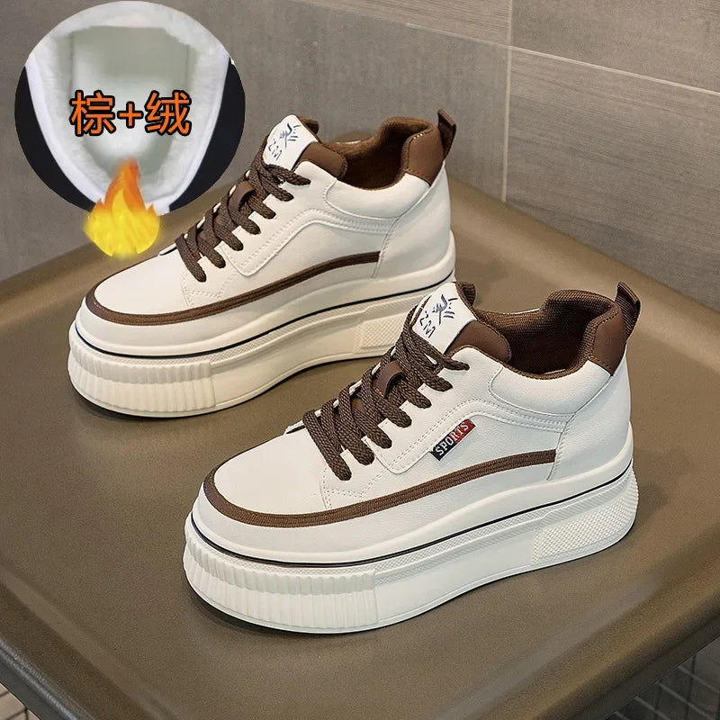 Baskets compensées à plateforme de 8,8 cm, épaisses, en cuir véritable, pour femmes