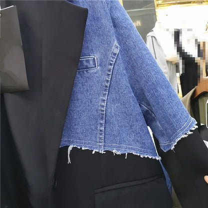 Veste blazer patchwork en denim vintage pour femme