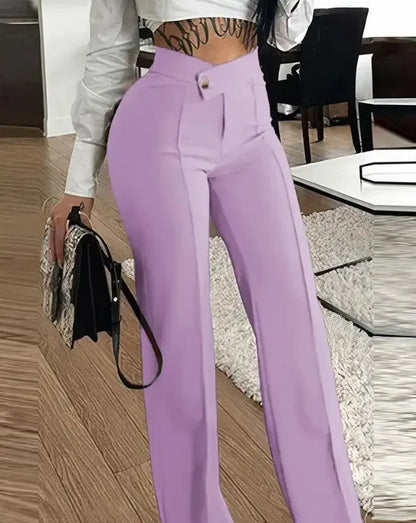 Pantalon taille haute uni pour femme