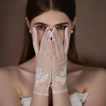 Gants Élégants en Tulle Doux pour Patients de Mariage, Pièce de Perles de Clip