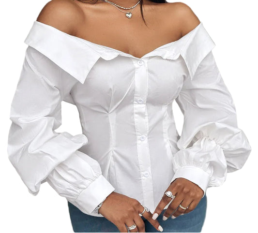 Chemisier sexy à manches lanternes pour femmes