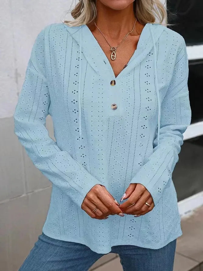 Chemise ajourée manches longues en coton pour femmes