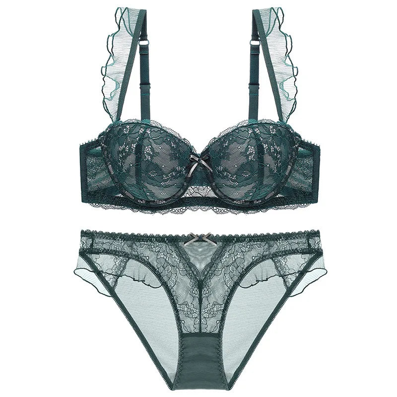 Ensemble culotte et soutien-gorge push-up en dentelle à volants sexy pour femmes