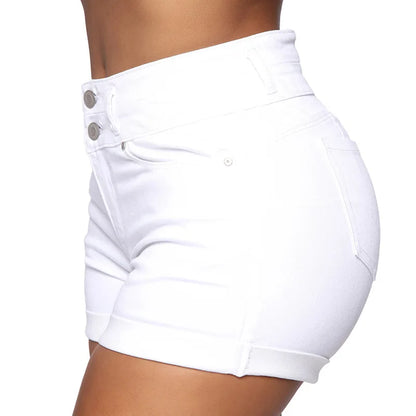 Short en jean taille haute extensible en coton Liooil pour femme