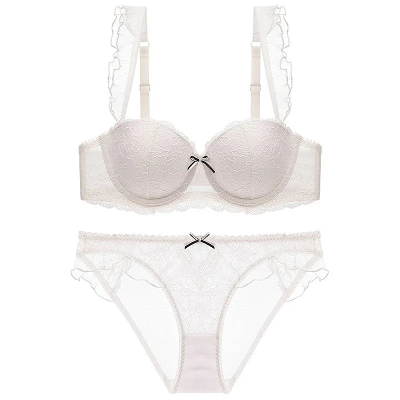 Ensemble culotte et soutien-gorge push-up en dentelle à volants sexy pour femmes