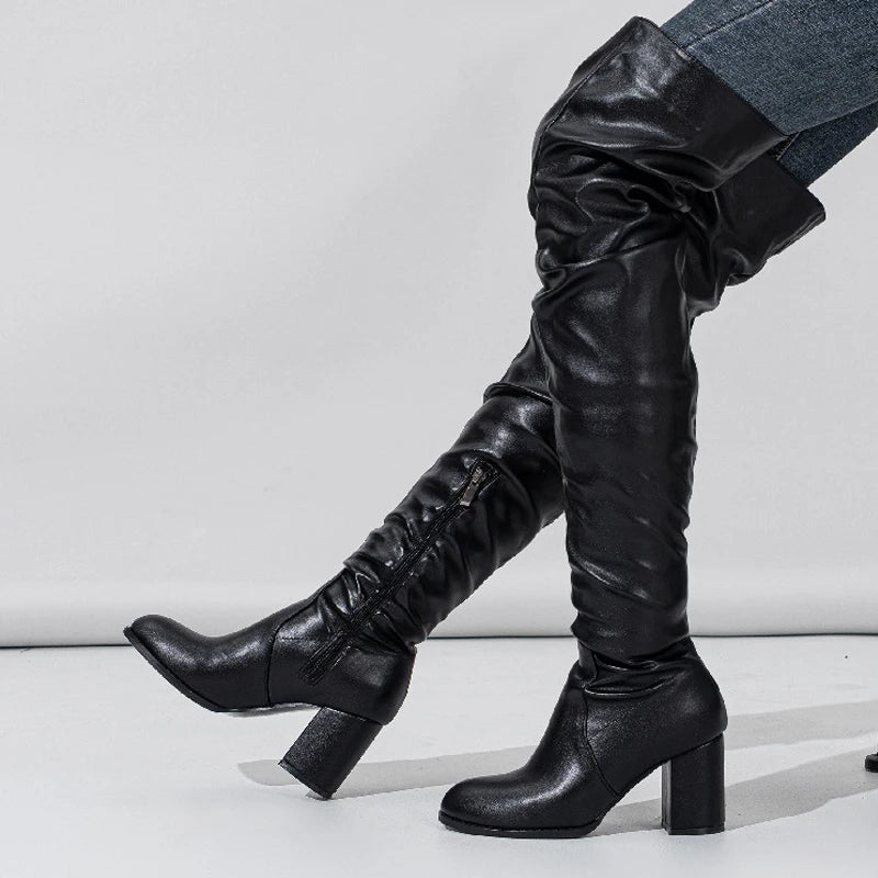 Bottes plissé fermeture éclair pour femmes