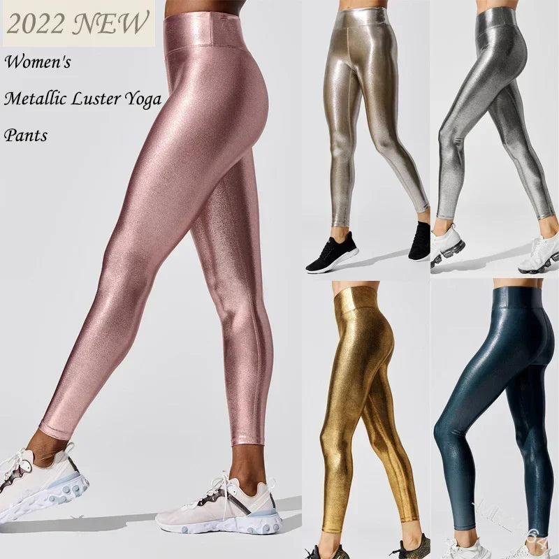 Leggings  lustrés métalliques pour femmes taille élastique