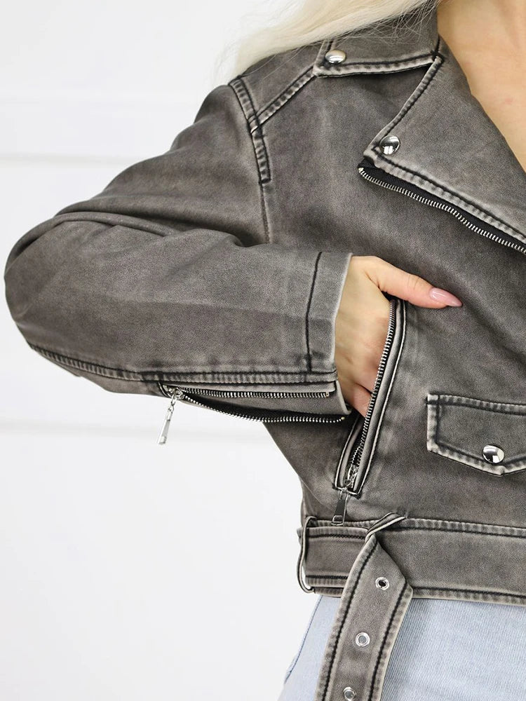 Veste courte en faux cuir pour femmes