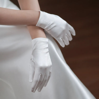 Gants courts blancs en satin pour femmes