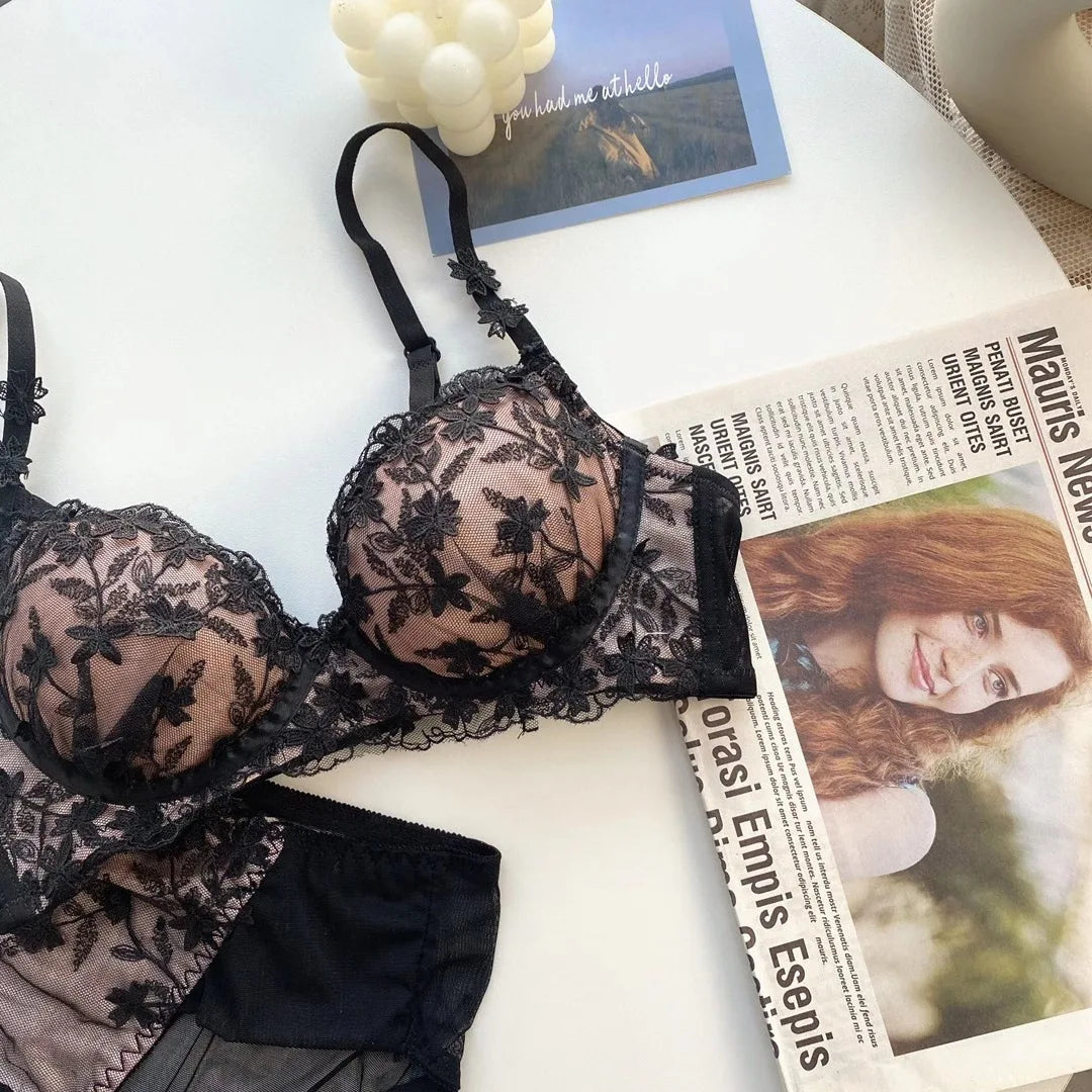 Soutien-gorge réglable en dentelle brodée de fleurs pour femmes