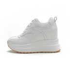 Baskets à semelles compensées en cuir véritable pour femmes