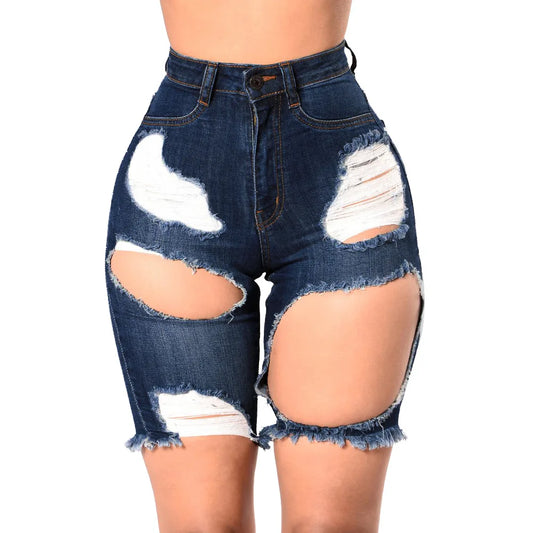 Short en jean déchiré taille haute pour femme