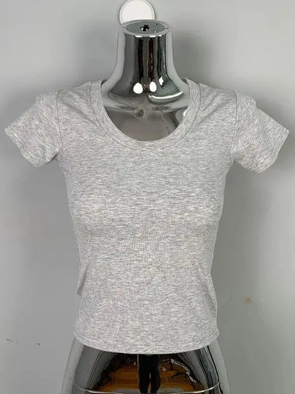 T-shirt manches courtes col rond pour femme, slim et résistant, en coton, décontracté