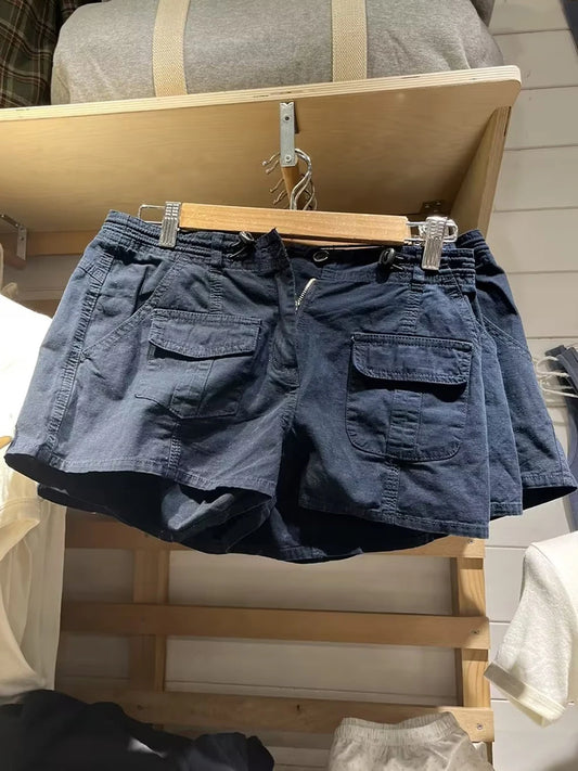 Short à poches solides pour femmes, taille basse