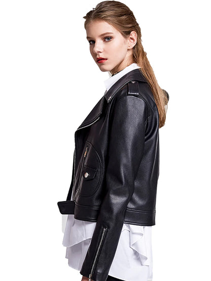 veste en simili cuir pour femme rouge et noir