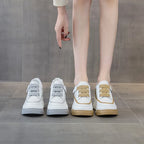 Baskets à plate-forme compensée en cuir véritable pour femmes