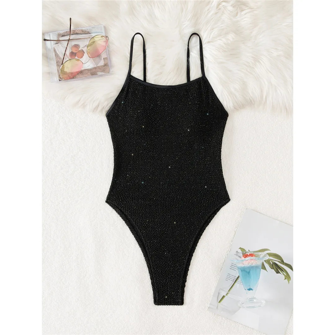 Maillot de bain une pièce froissé et scintillant pour femmes