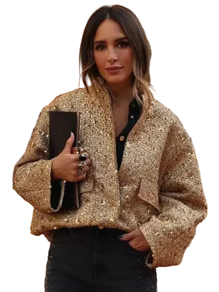 Blouson bombardier à paillettes pour femmes