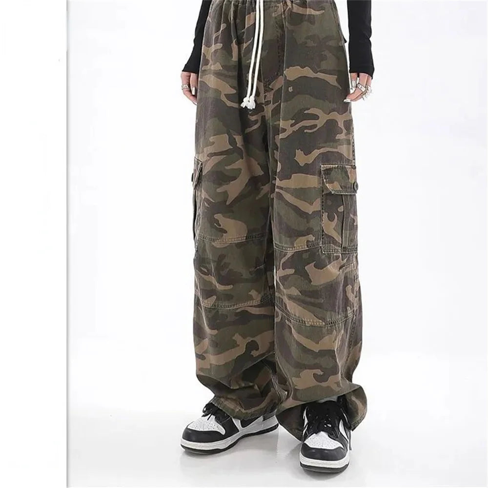 Pantalon cargo camouflage pour femme, pantalon de survêtement grunge à taille élastique