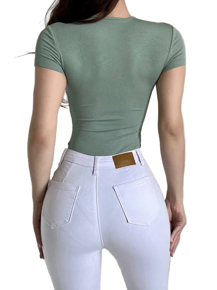 Body à manches courtes et col rond pour femme