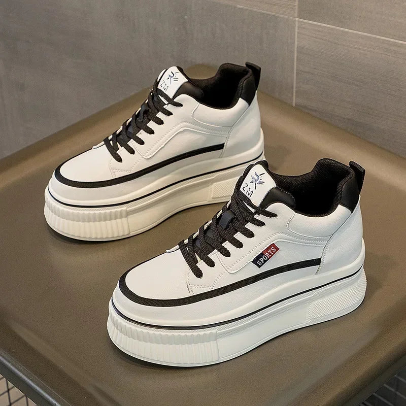 Baskets compensées à plateforme de 8,8 cm, épaisses, en cuir véritable, pour femmes