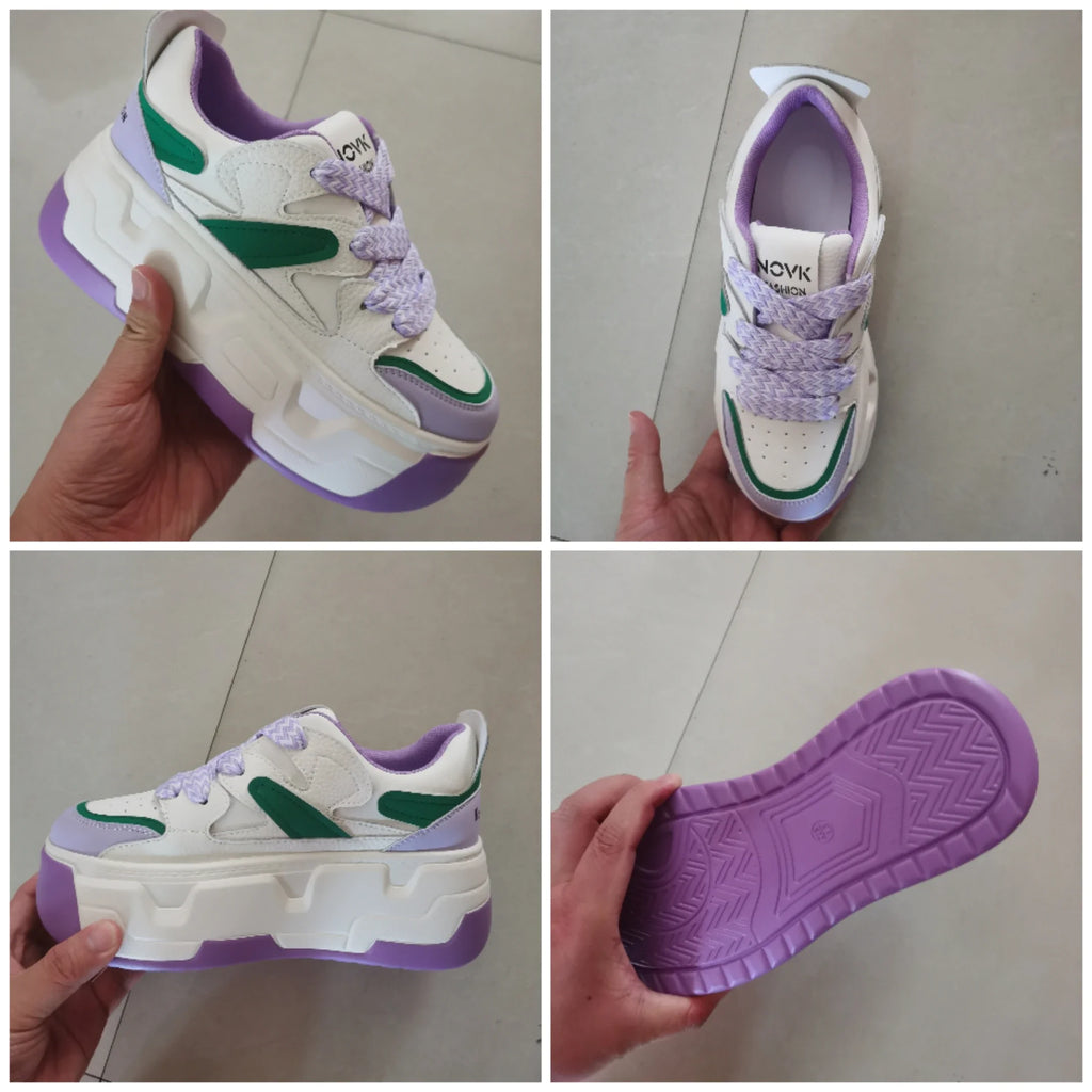 Baskets compensées en cuir de vache véritable pour femme