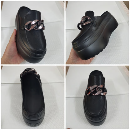 Sandales à plateforme en cuir véritable, pantoufles à l'offre elles compensées chaussures d'été, mules en cuir véritable 7cm