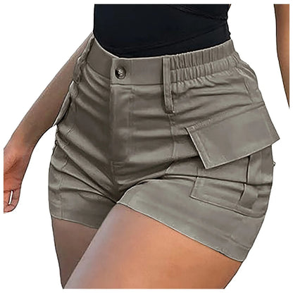 Short taille haute uni avec poches pour femme