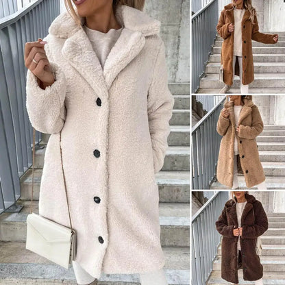 Pardessus en peluche à boutonnage simple pour femmes, mélange de fausse laine, manteau d'hiver décontracté, peluche en peluche