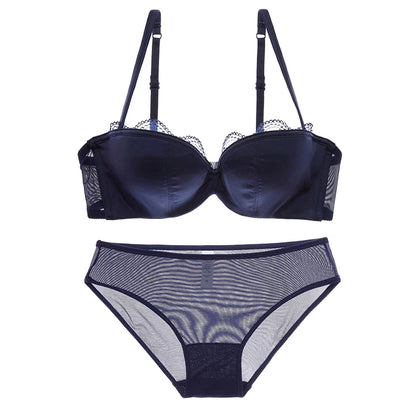 Ensemble de soutien-gorge Sexy en dentelle française pour femmes, sous-vêtements sans couture, soutien-gorge Push Up, culotte en maille respirante