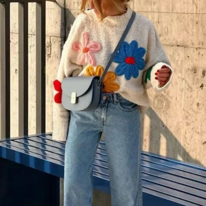 Pull à fleurs au crochet pour femme