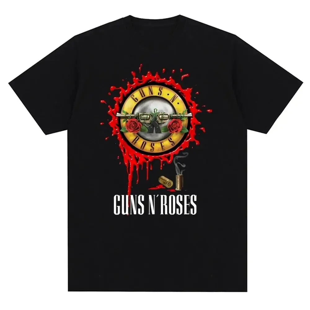 T-shirt noir femmes GUN N ROSES imprimé coton T-shirt à manches courtes