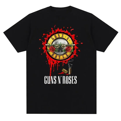 T-shirt noir femmes GUN N ROSES imprimé coton T-shirt à manches courtes