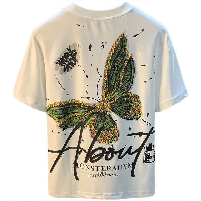 T-shirt à manches courtes imprimé papillon pour homme