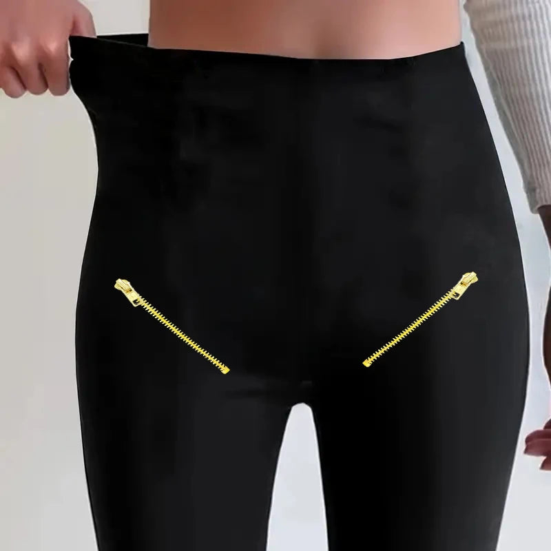 Pantalon droit taille haute élégant et décontracté pour femme avec boutons