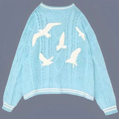 Cardigan tricoté en coton bleu pour femme