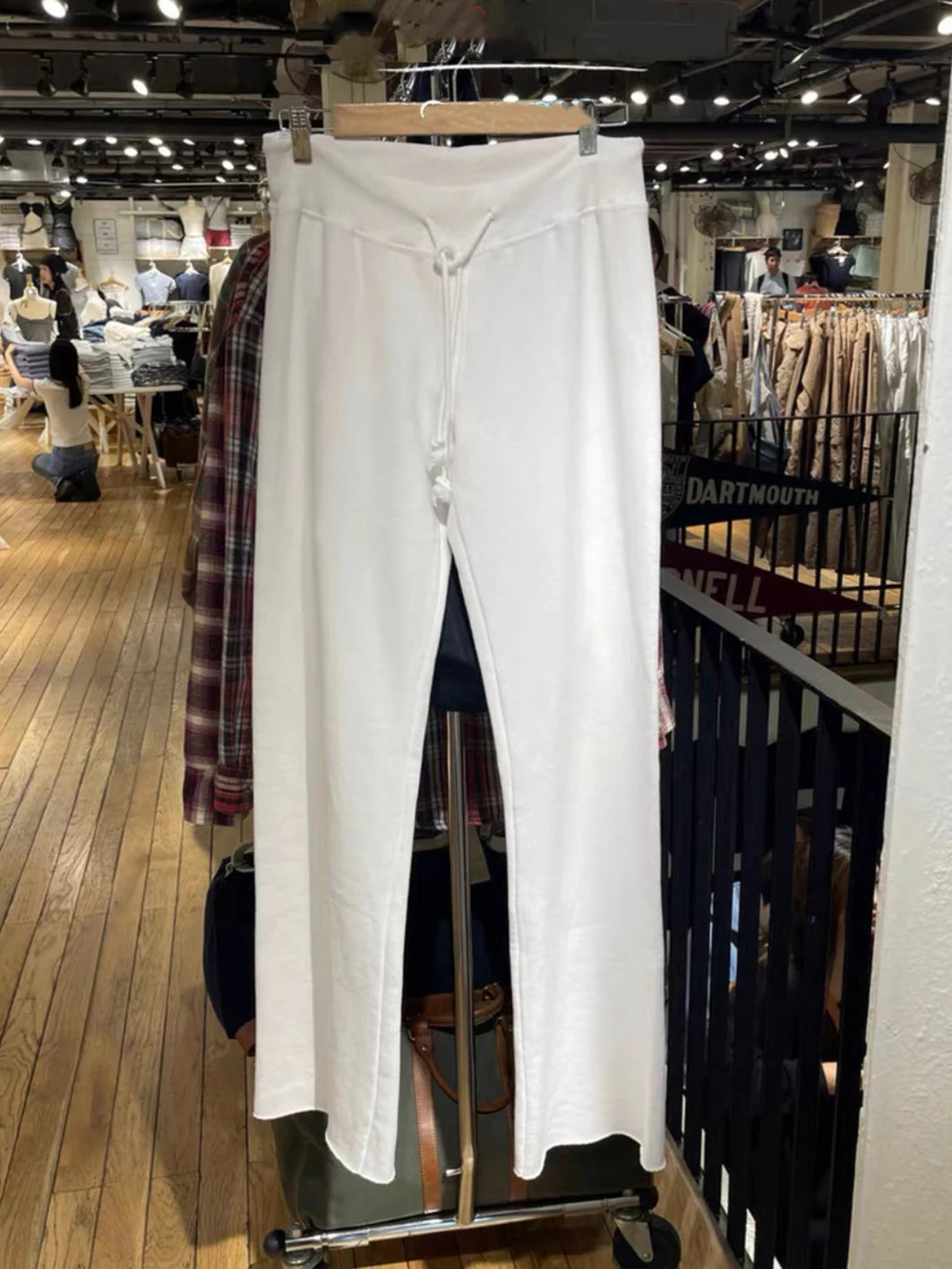 Pantalon Long droit blanc avec cordon de serrage, ourlet brut, doux et mignon, taille haute pour femmes