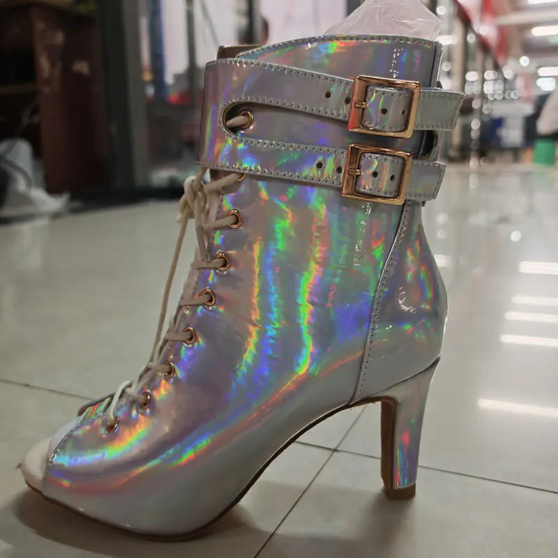 Bottines argentées à talons hauts pour femmes