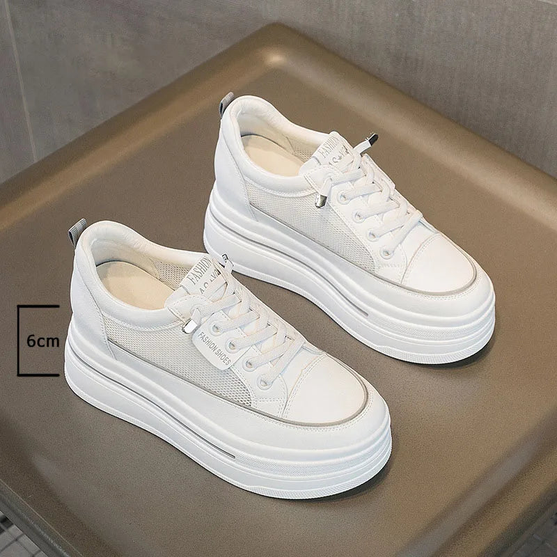 Basket à plateforme en cuir véritable pour femmes