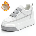 Baskets à plate-forme compensée en cuir véritable pour femmes