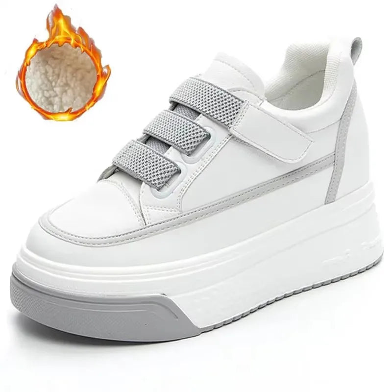 Baskets à plate-forme compensée en cuir véritable pour femmes