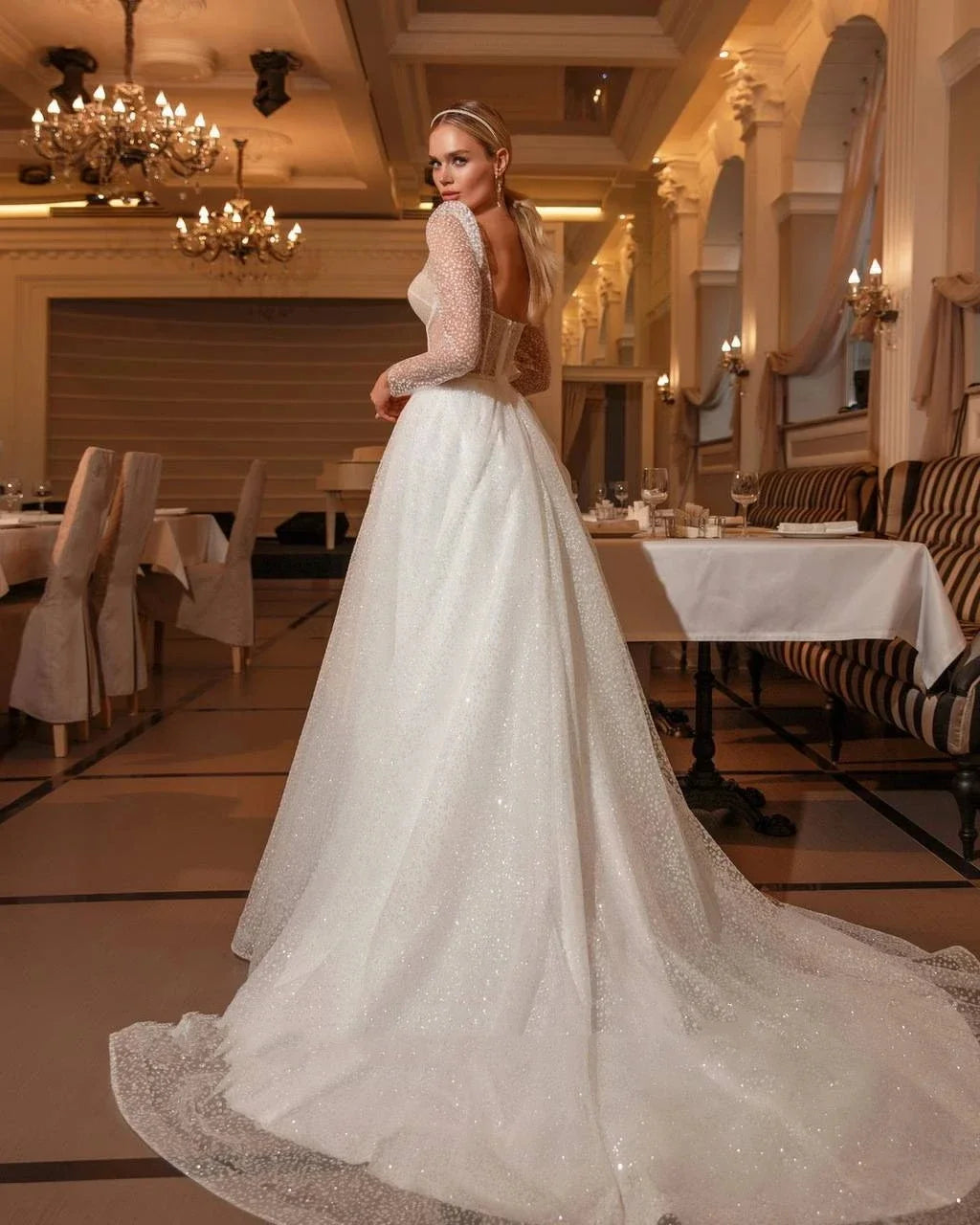 Robes de mariée en tulle à paillettes classiques