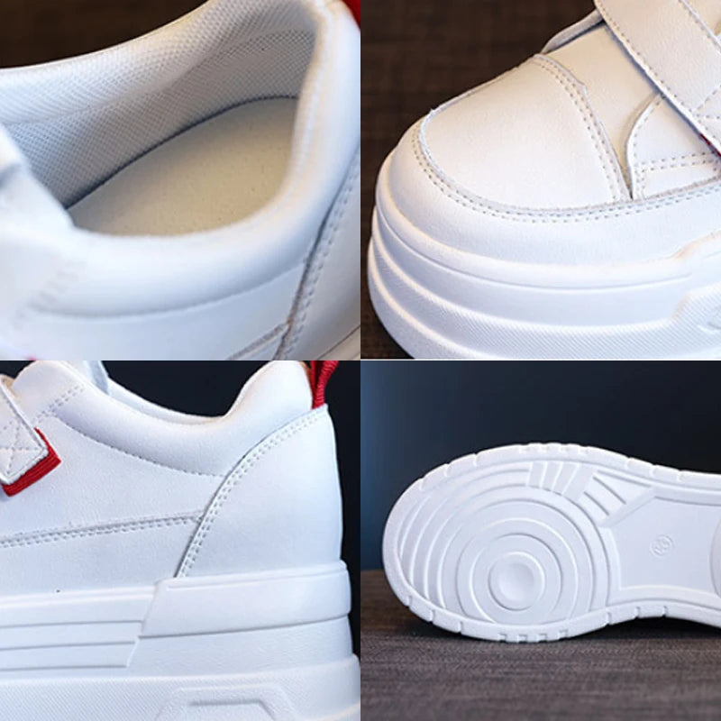Baskets à plateforme en cuir véritable pour femmes